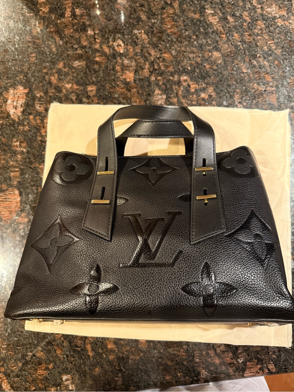 Black Embossed Monogram Satchel